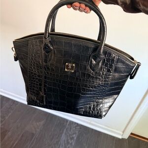 MCM Black Croc-Embossed Leather Satchel